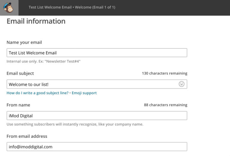 MailChimp: Welcome Email Defaults